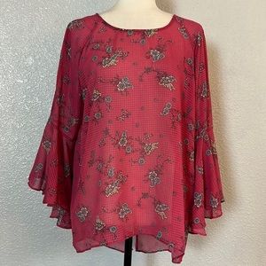 1243 Lauren Conrad Lightweight Flowy Bell Sleeves Top. SzL
